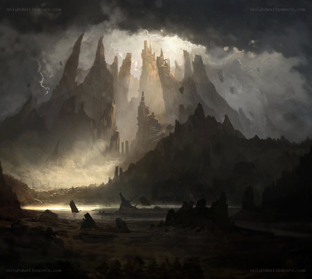 Dark fantasy castle landscape