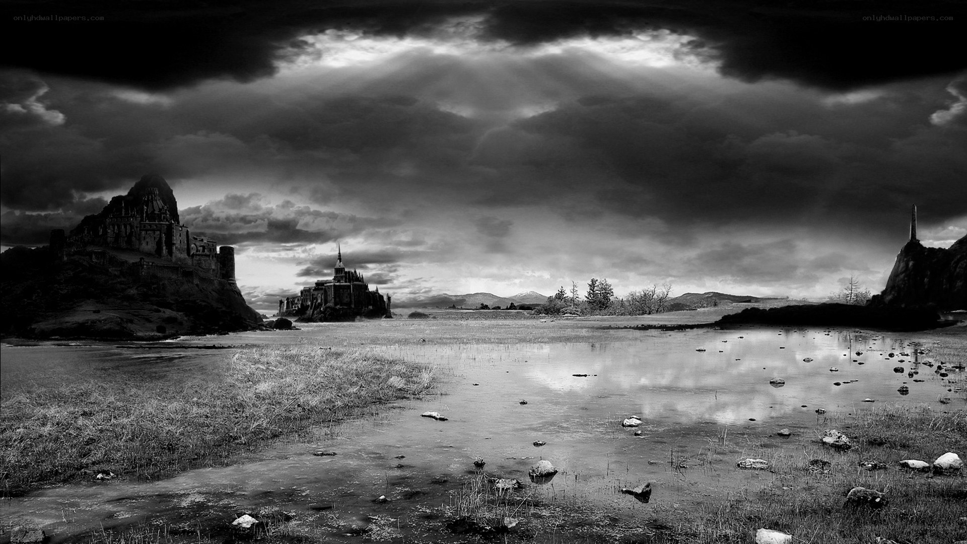 Dark fantasy castle landscape