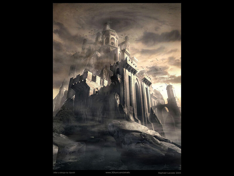 Dark fantasy castle on a cliff