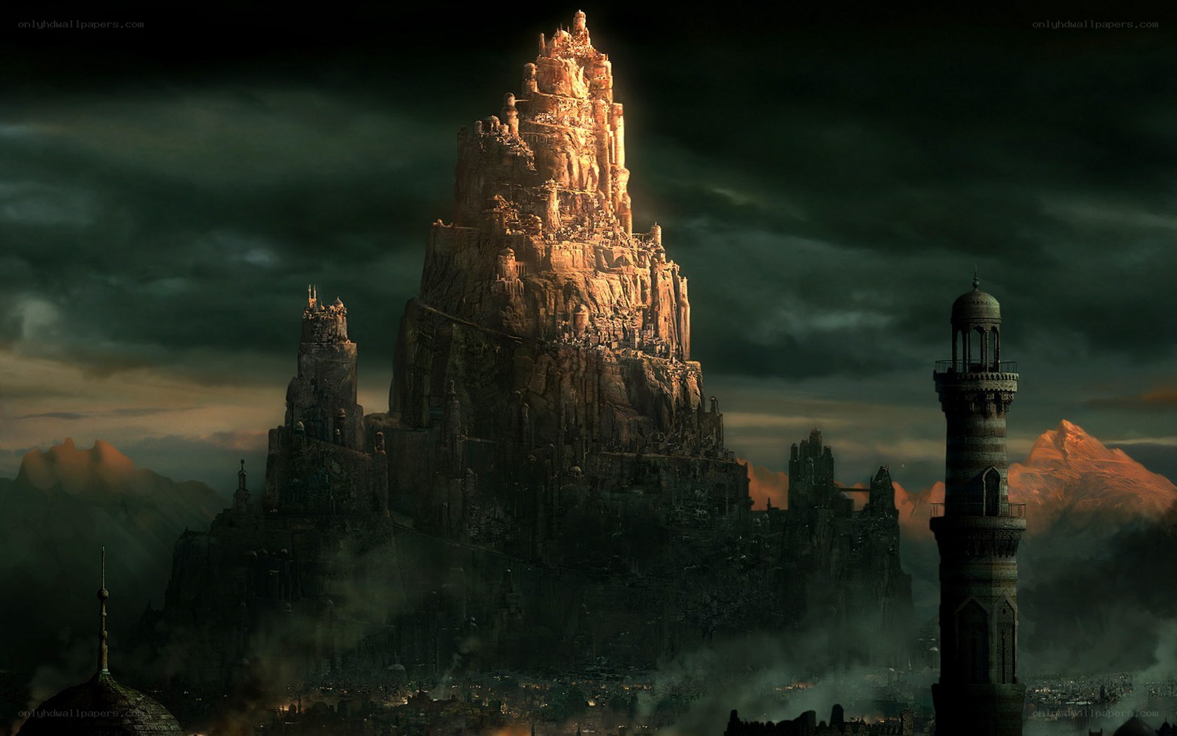 Dark fantasy castle on a mountain