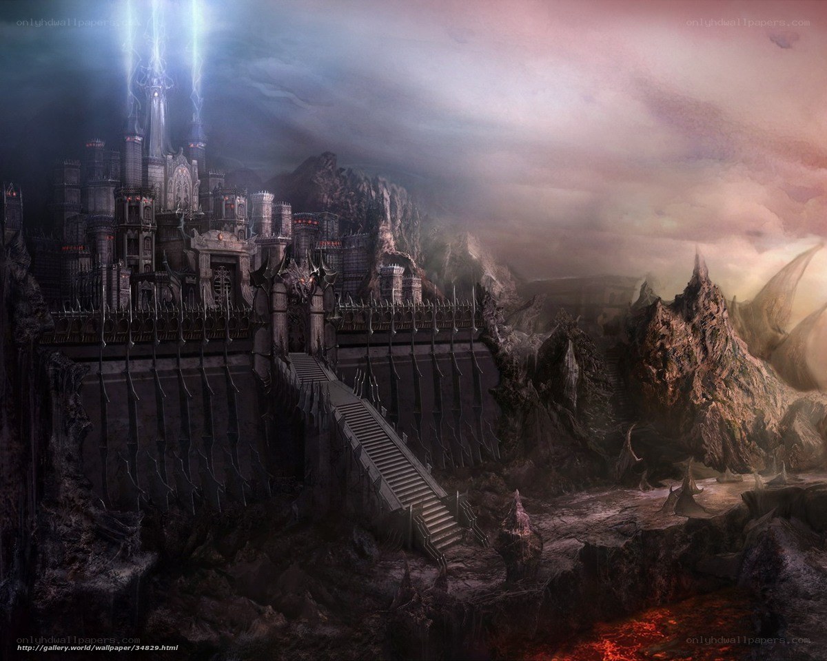 Dark fantasy castle under storm