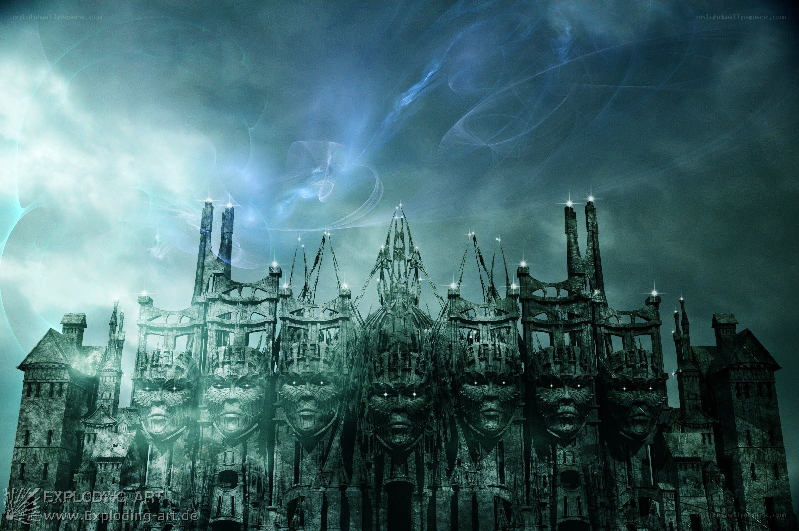 Dark fantasy castle with faces