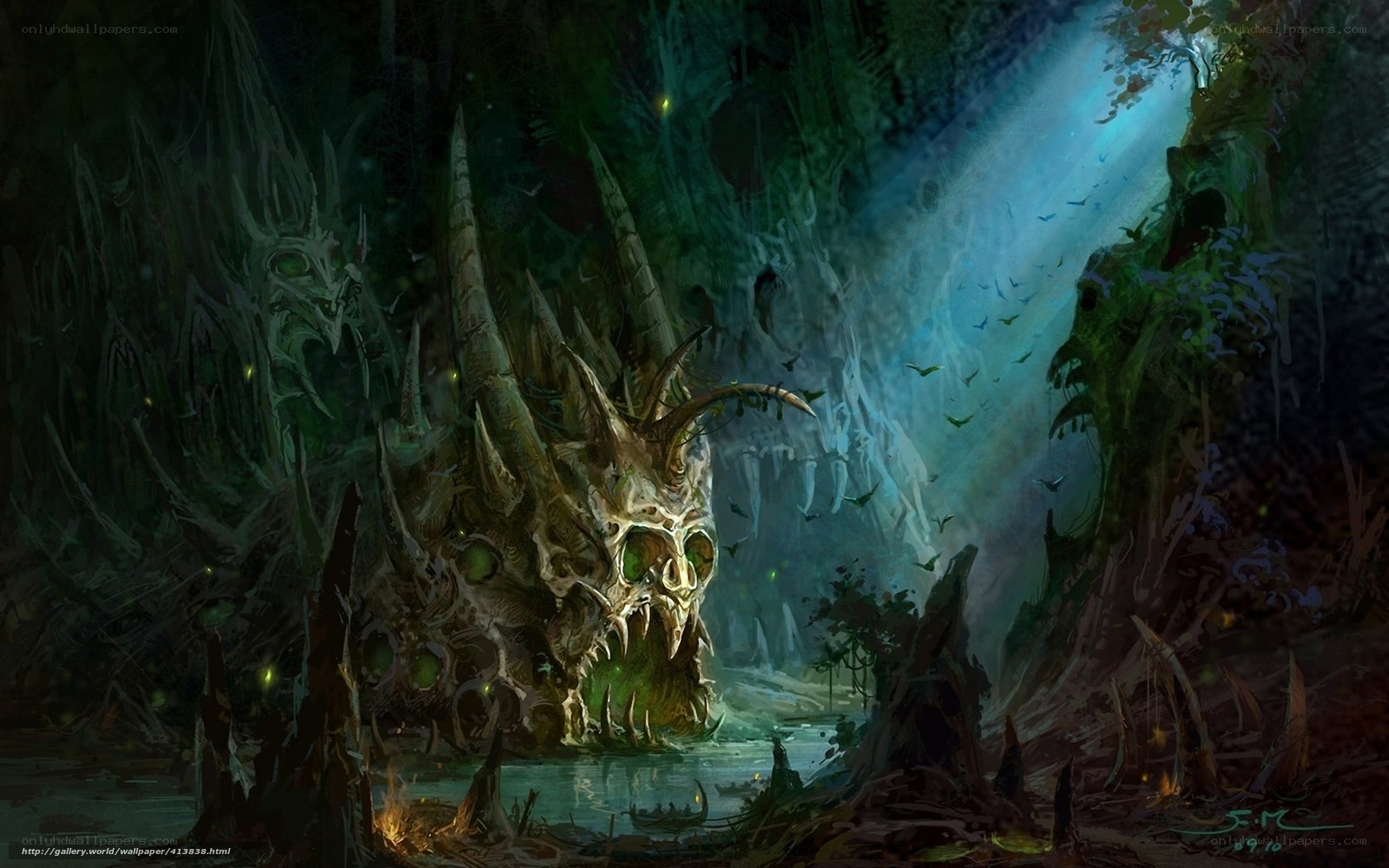dark fantasy cave skull