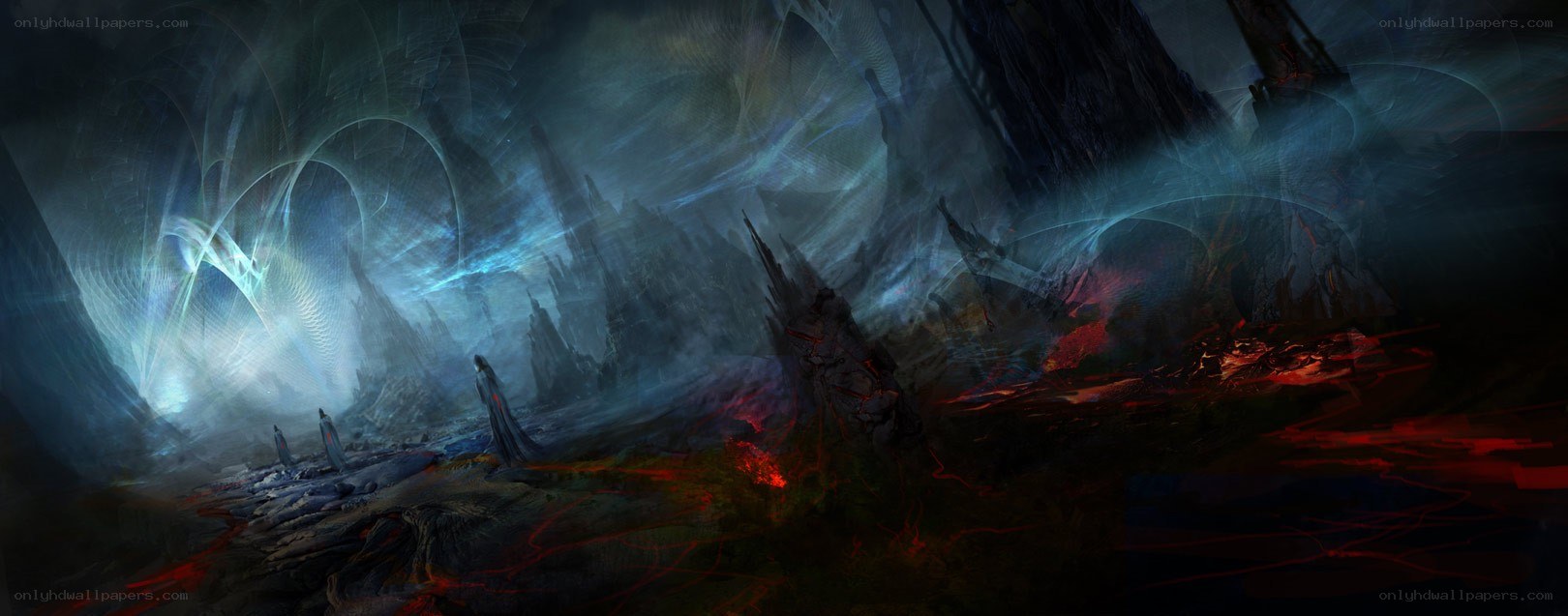 Dark fantasy cavern scene