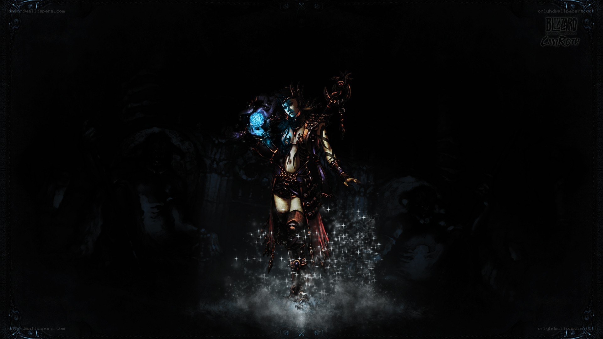 Dark fantasy character with glowing orb