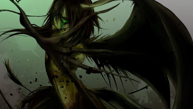 dark fantasy character with green eyes