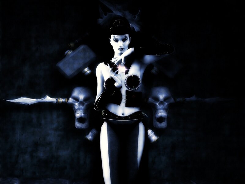 dark fantasy character with skulls