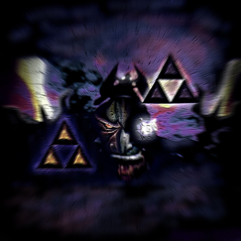 Dark fantasy character with Triforce symbols
