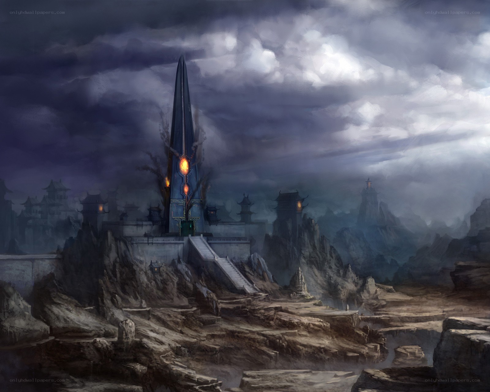 Dark fantasy citadel on a cliff