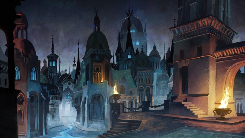 dark fantasy cityscape at night