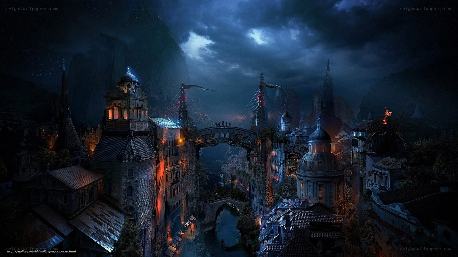dark fantasy cityscape at night