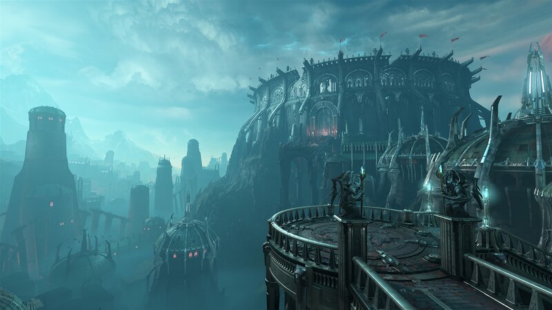 Dark Fantasy Cityscape — Blue, Dramatic