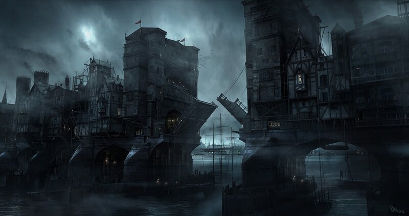 Dark Fantasy Cityscape — Gray