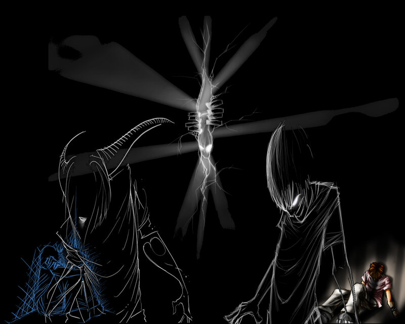 Dark fantasy creature confrontation