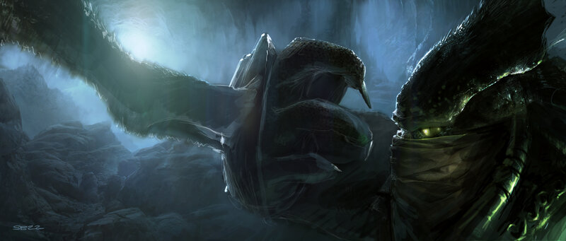Dark fantasy creature encounter