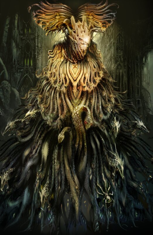 Dark fantasy creature in cathedral