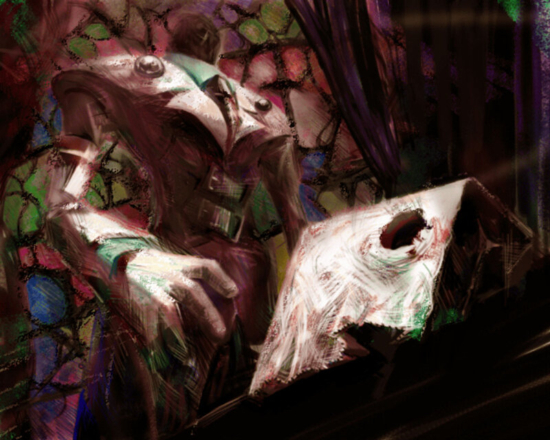 Dark fantasy creature with book