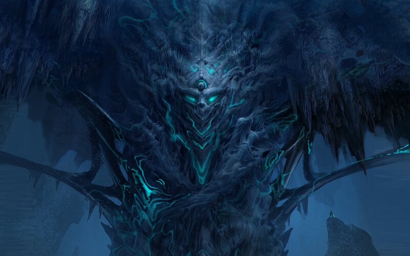 dark fantasy creature with glowing eyes