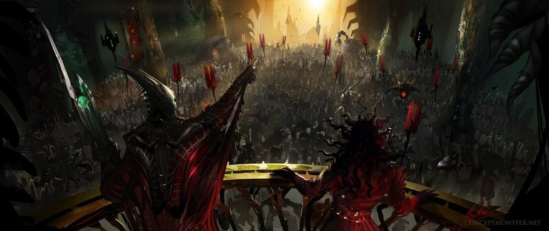 Dark fantasy crowd scene