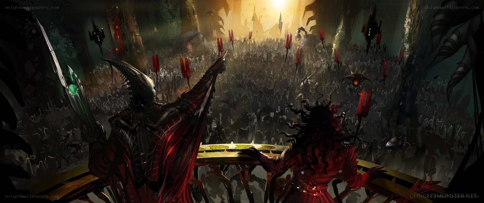 Dark fantasy crowd scene