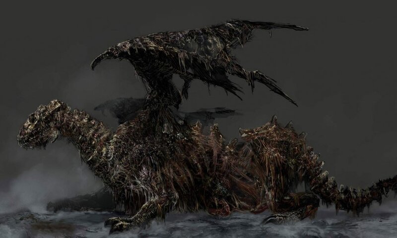 Dark fantasy dragon creature
