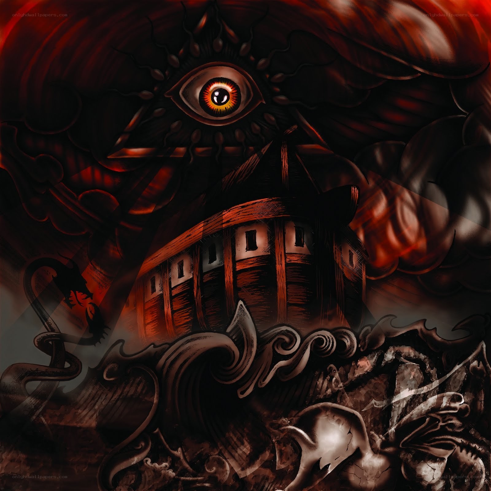 Dark fantasy eye and ship
