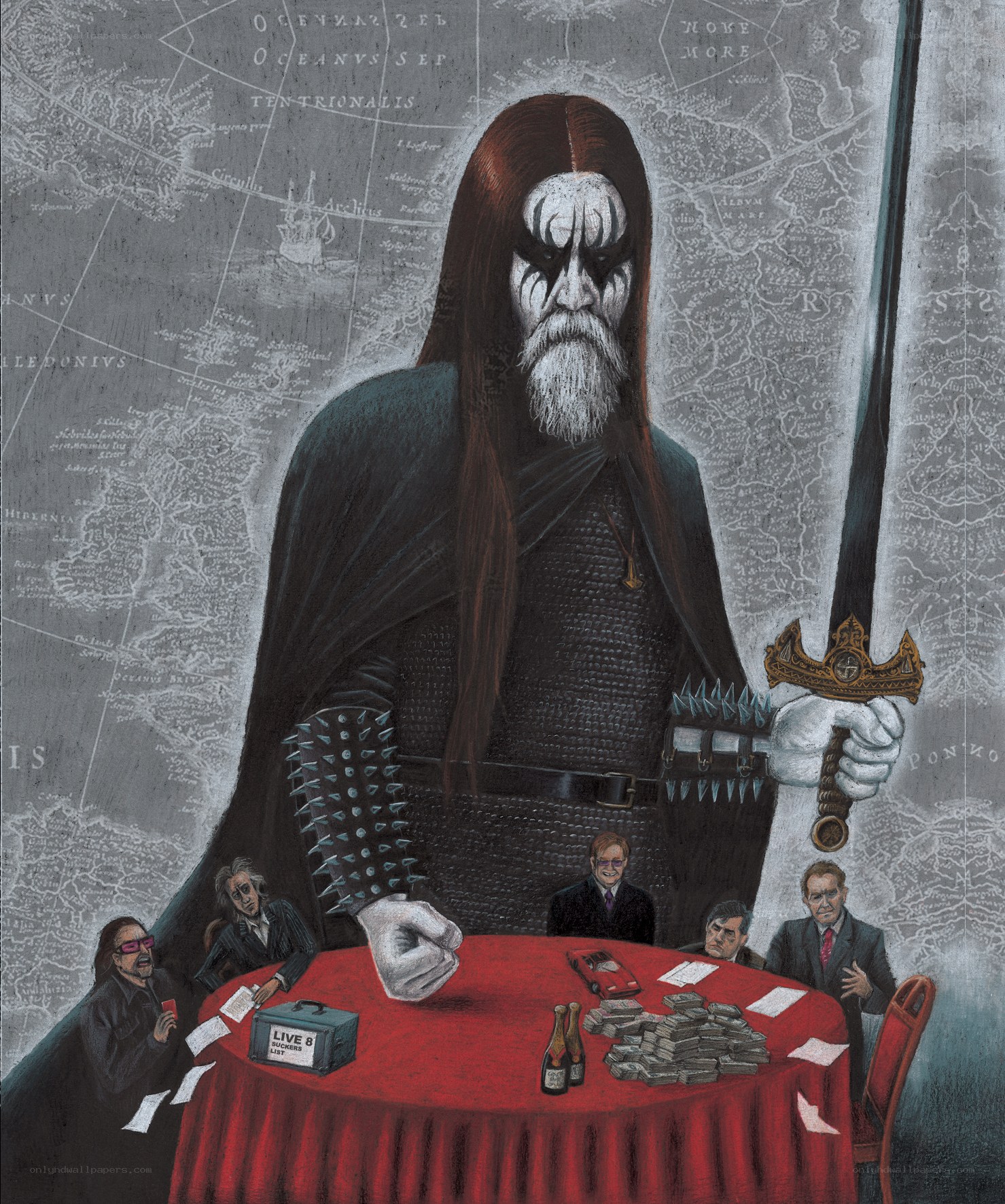 Dark fantasy figure at a table