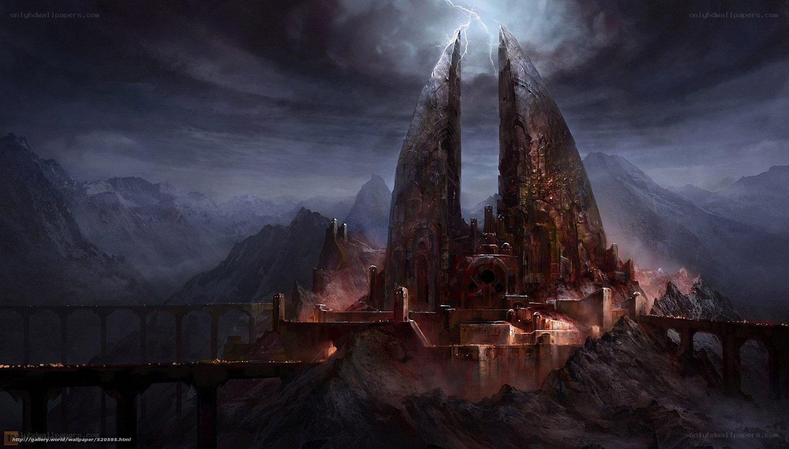 Dark fantasy fortress in storm
