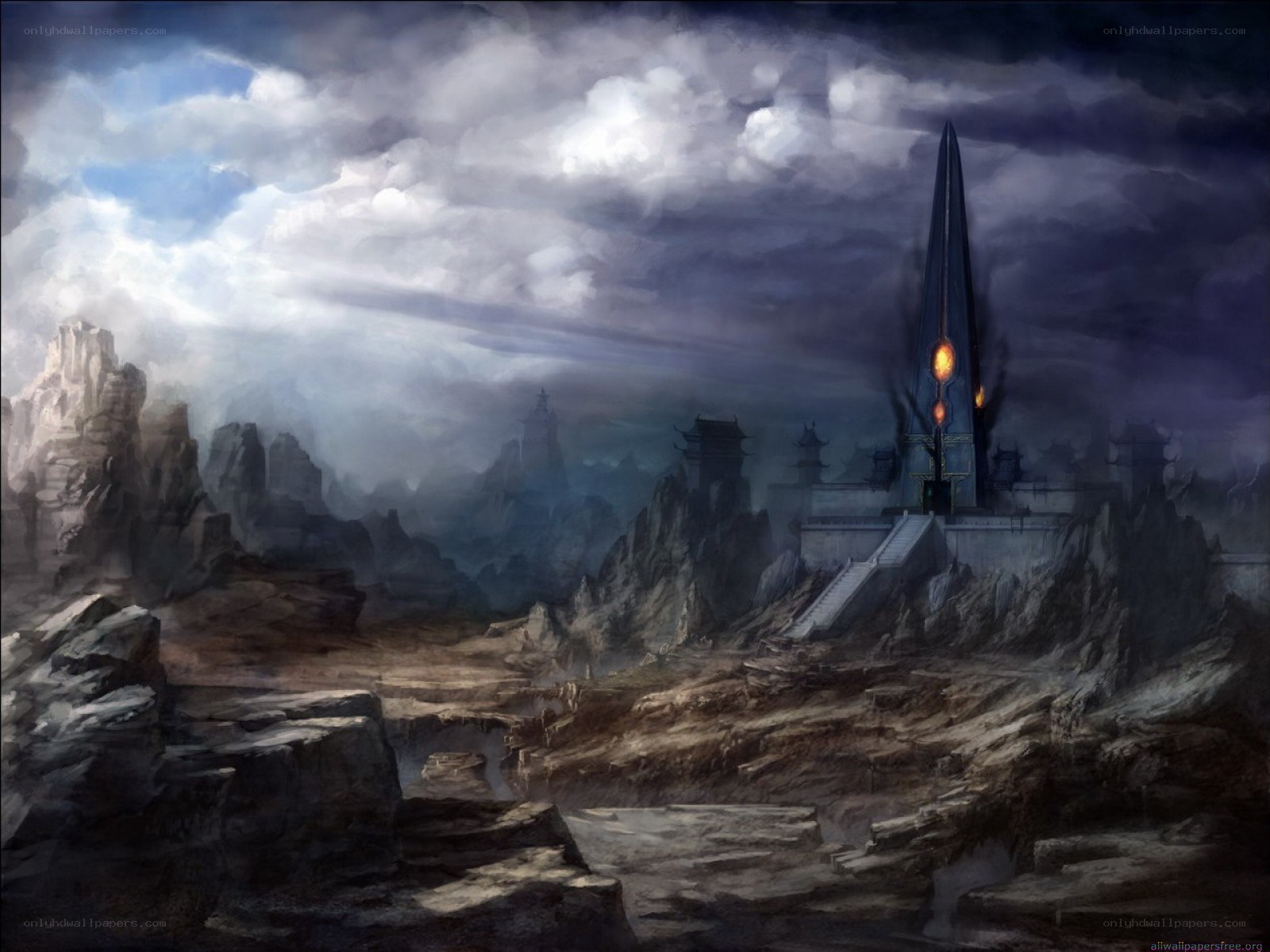 Dark fantasy fortress landscape