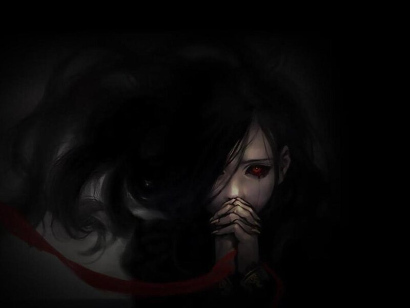 dark fantasy girl with red eyes