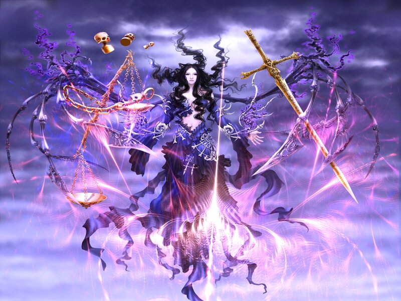 Dark fantasy goddess with scales and sword