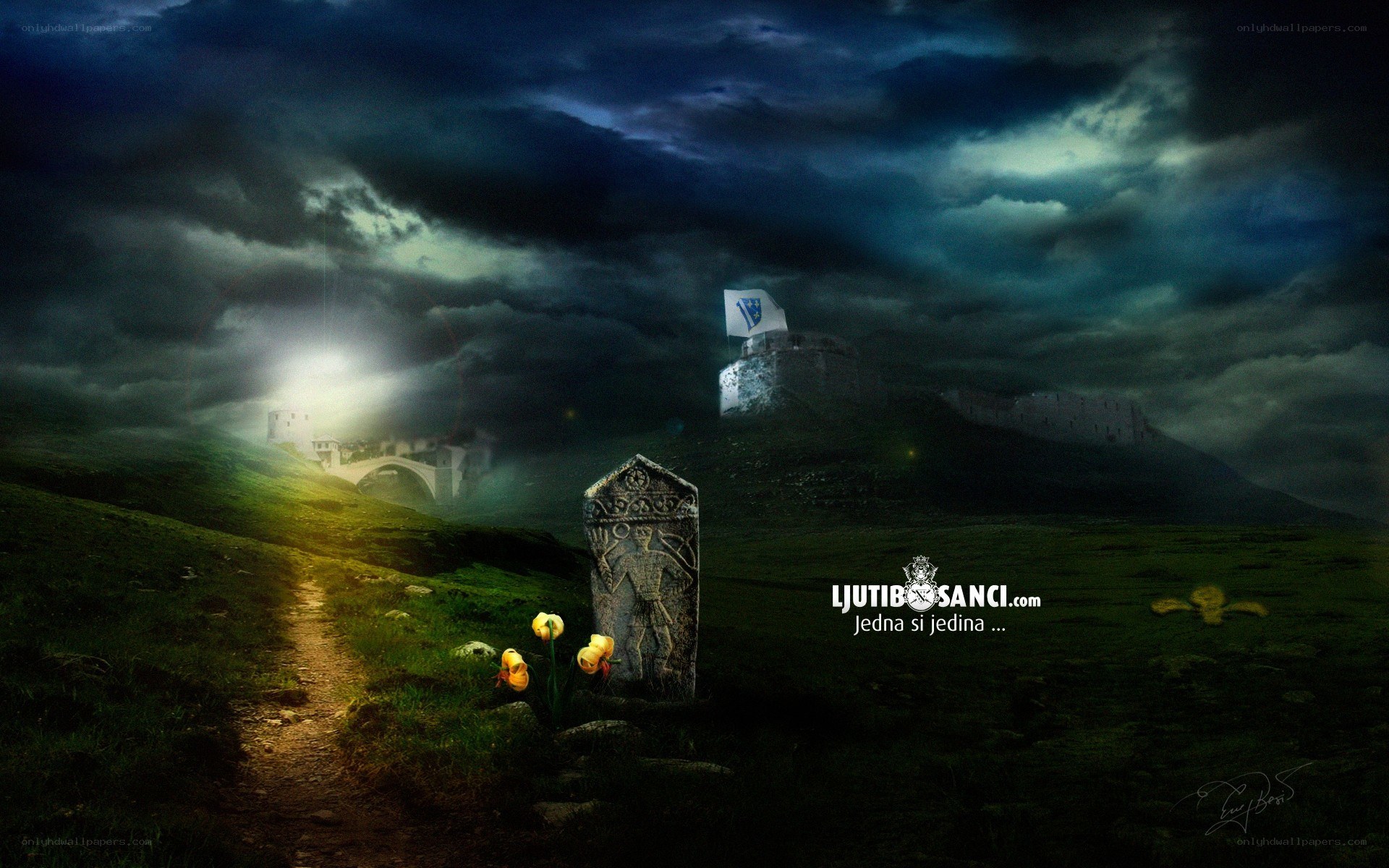 Dark fantasy landscape with castle