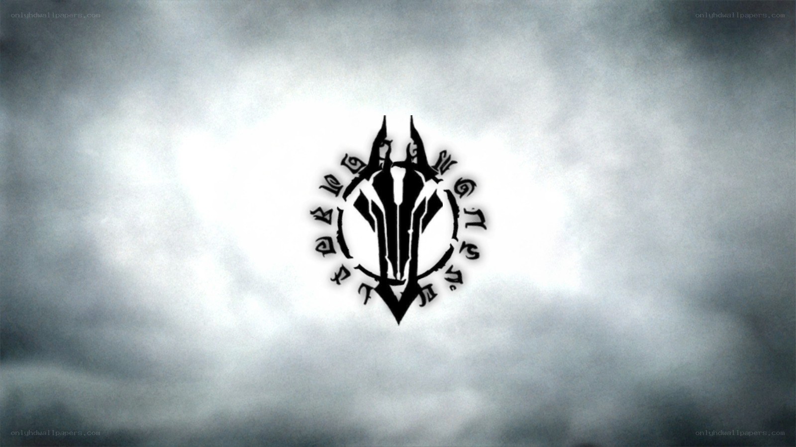dark fantasy logo on cloudy sky