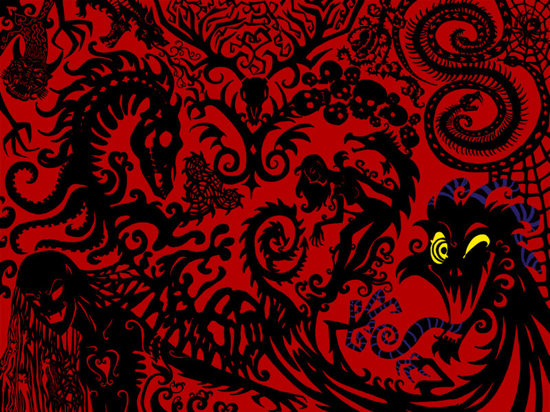 Dark fantasy monster collage