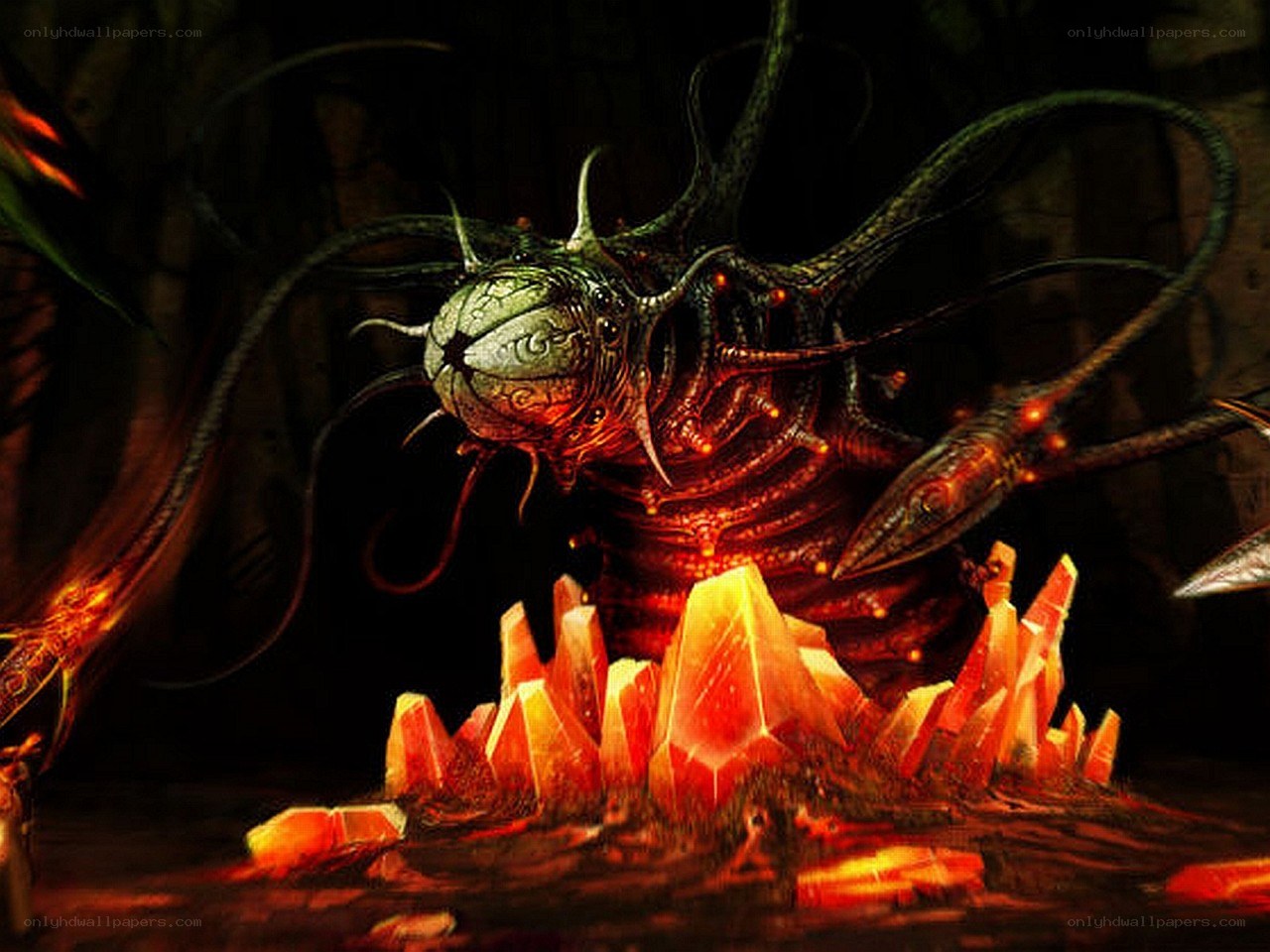 dark fantasy monster with crystals