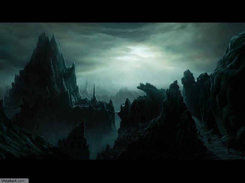 dark fantasy mountain landscape