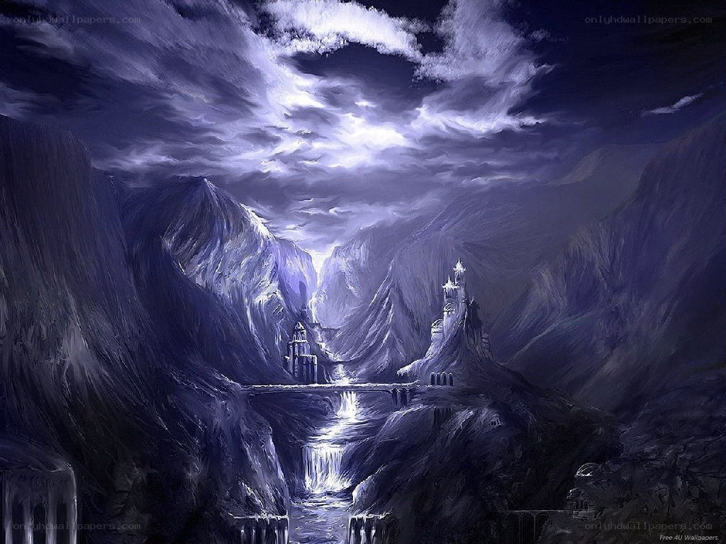 Dark fantasy mountain valley