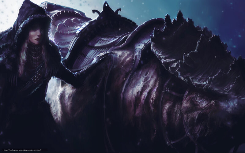 Dark fantasy rider with armored horse