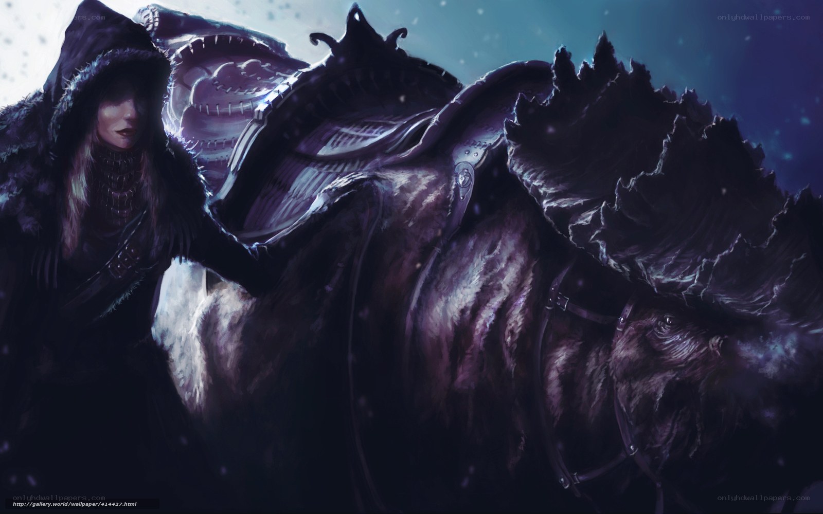 Dark fantasy rider with armored horse