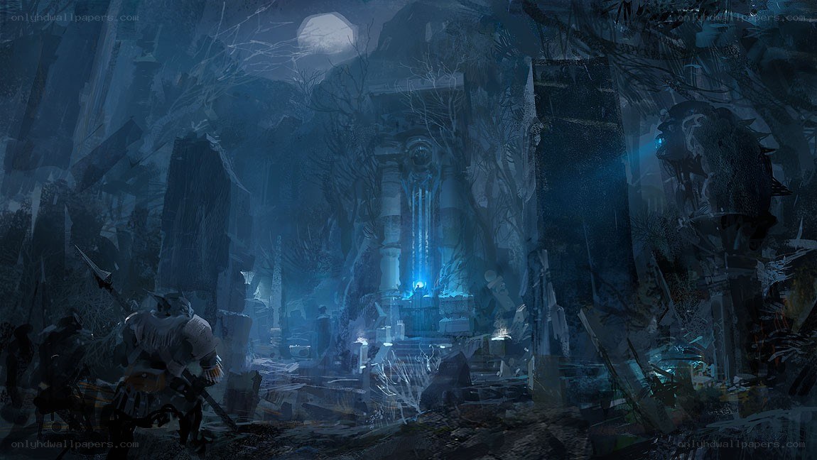 Dark fantasy ruin scene