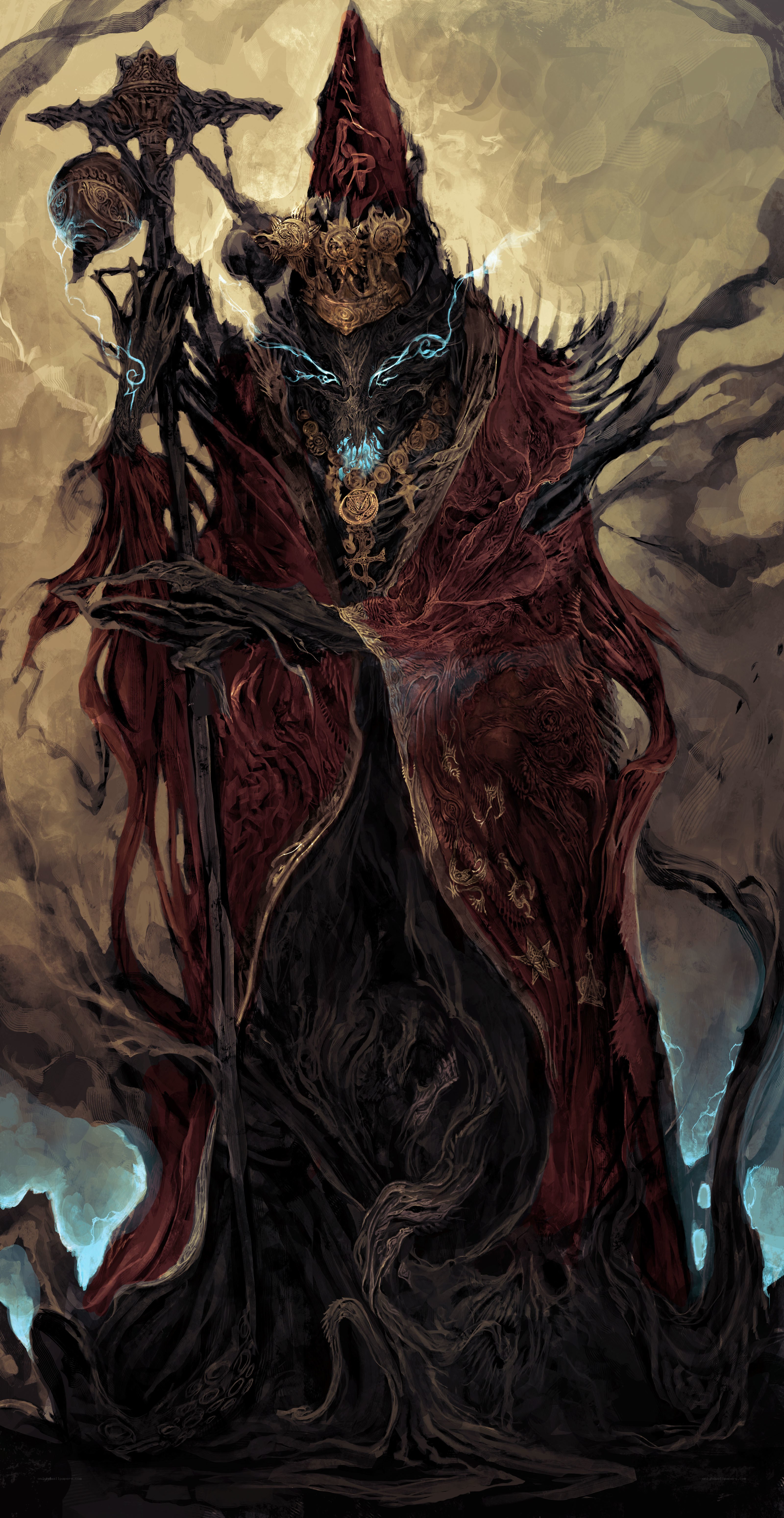 Dark fantasy sorcerer with staff