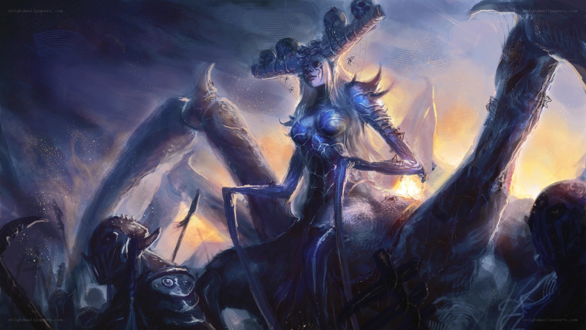 Dark fantasy sorceress on throne