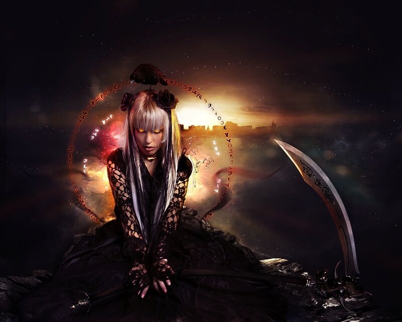 dark fantasy sorceress with scythe