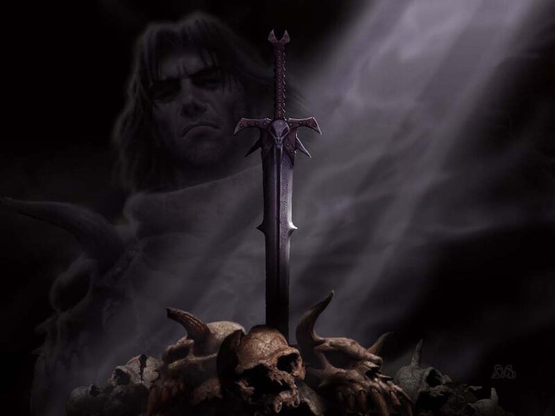 dark fantasy sword and skulls