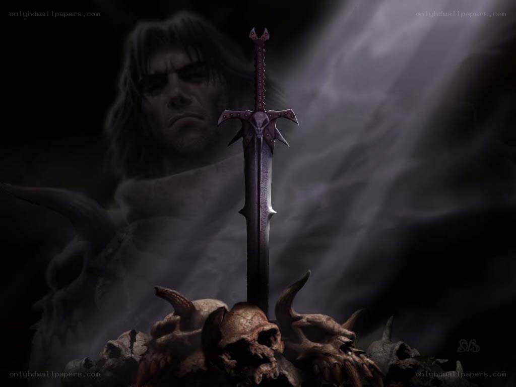 dark fantasy sword and skulls