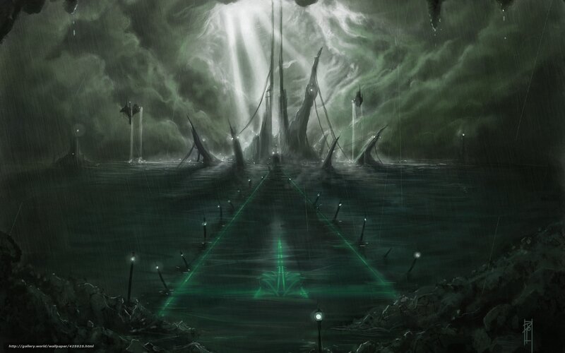 Dark fantasy temple under storm