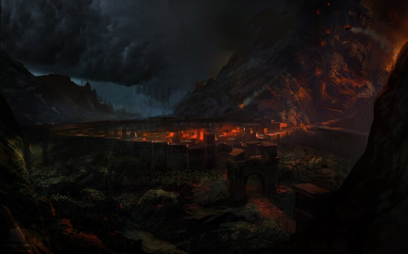 dark fantasy village at night