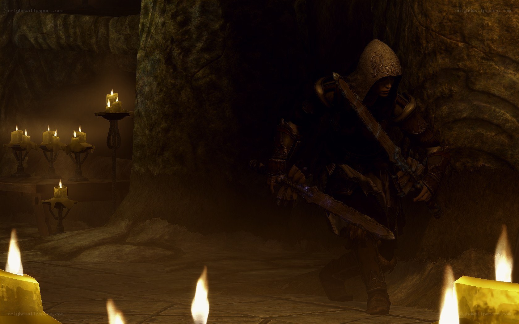 dark fantasy warrior in cave