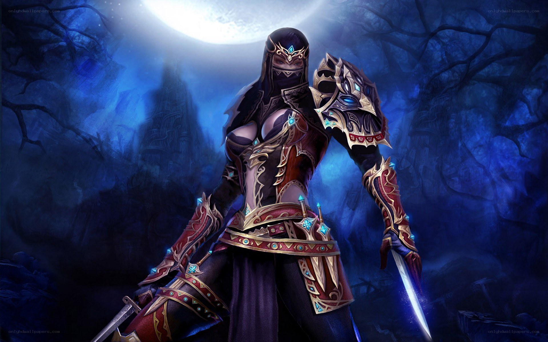 dark fantasy warrior in moonlight