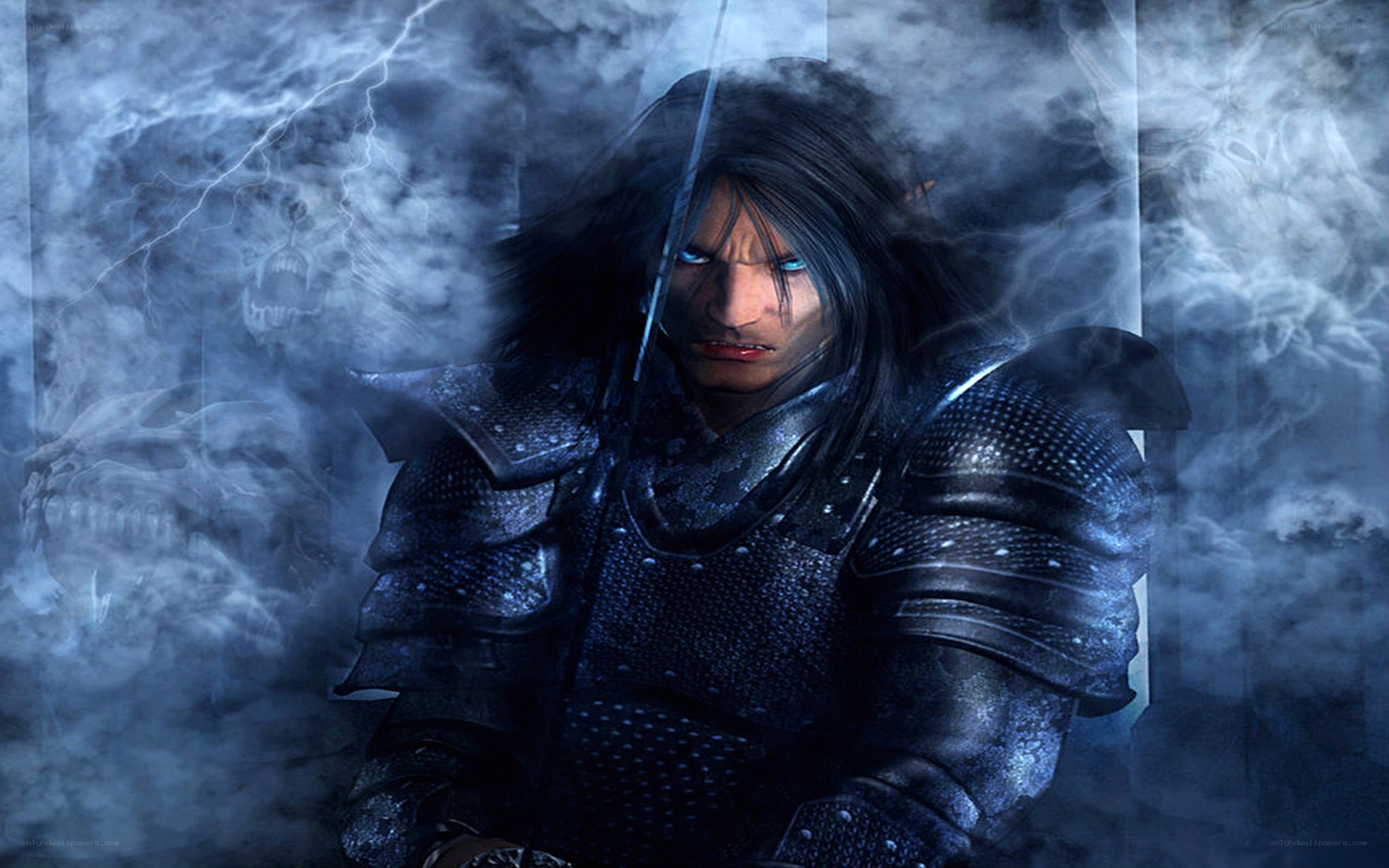 dark fantasy warrior in storm